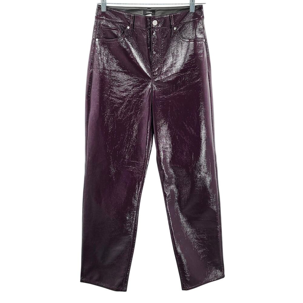 NWT Express Super High Waisted Modern Straight Plum Faux Patent Pants Size 6R